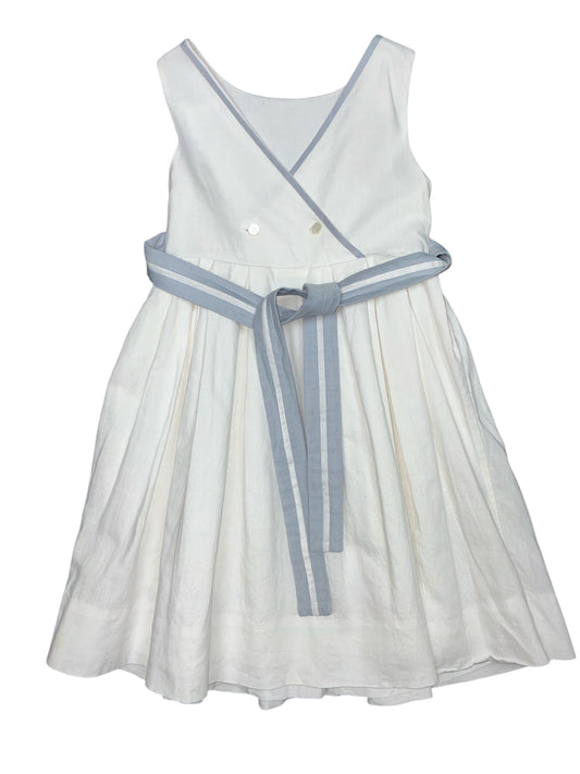 Jacadi White Cotton Linen Kids Dress Size 6