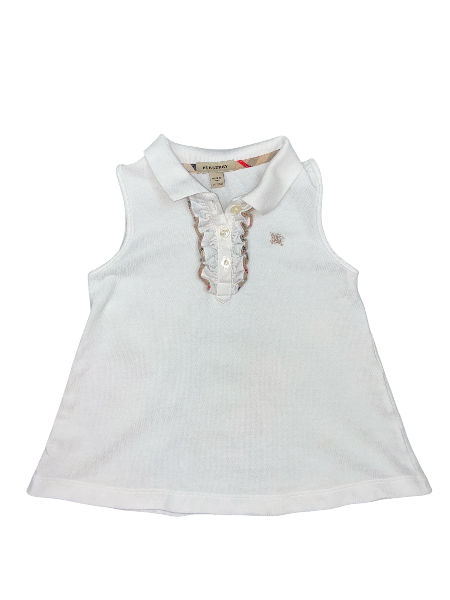 Burberry White Sleeveless Polo Shirt Size 8