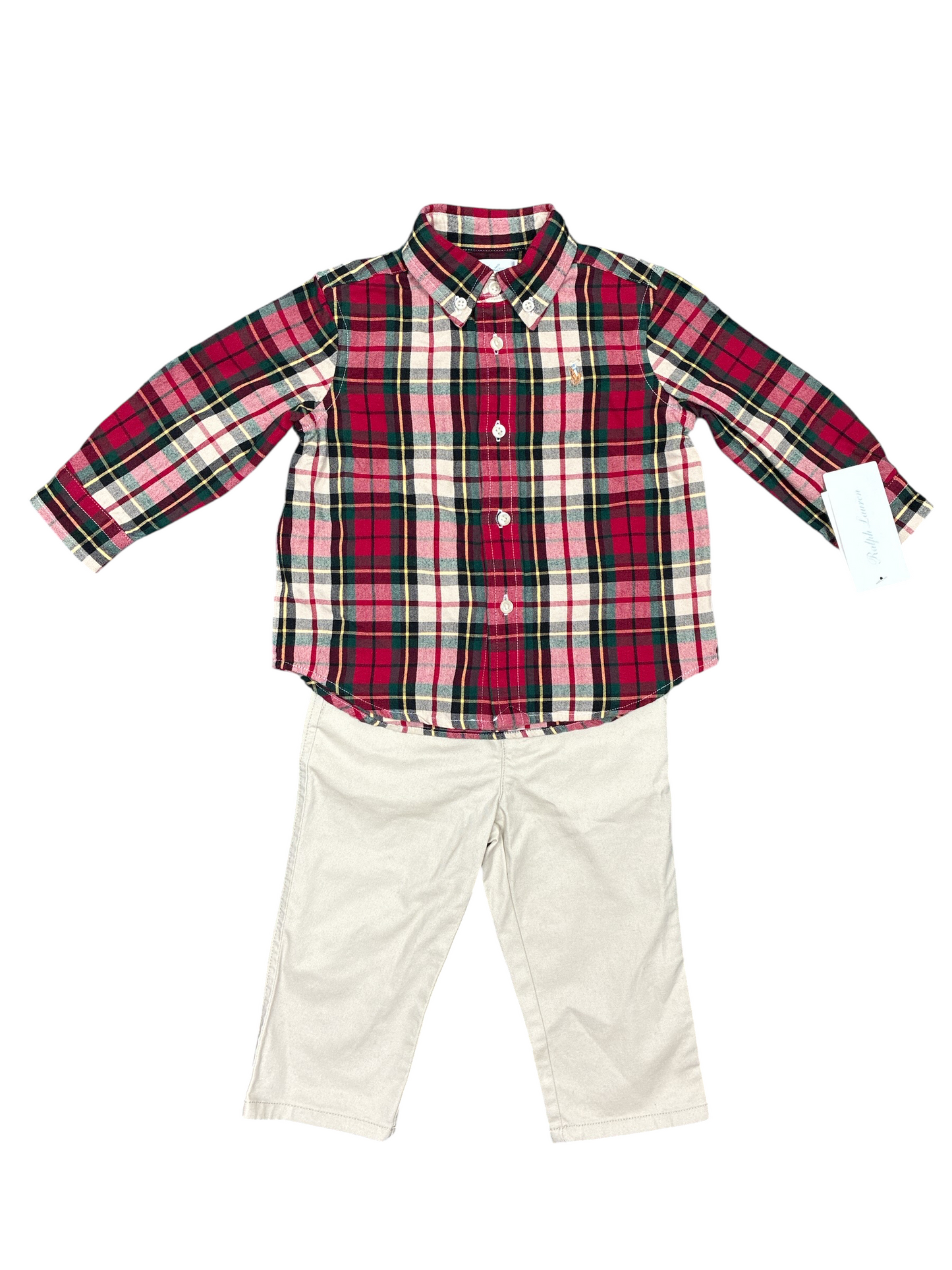 Ralph Lauren Plaid Shirt and Chino Pants Set Size 12 Months New w/Tag