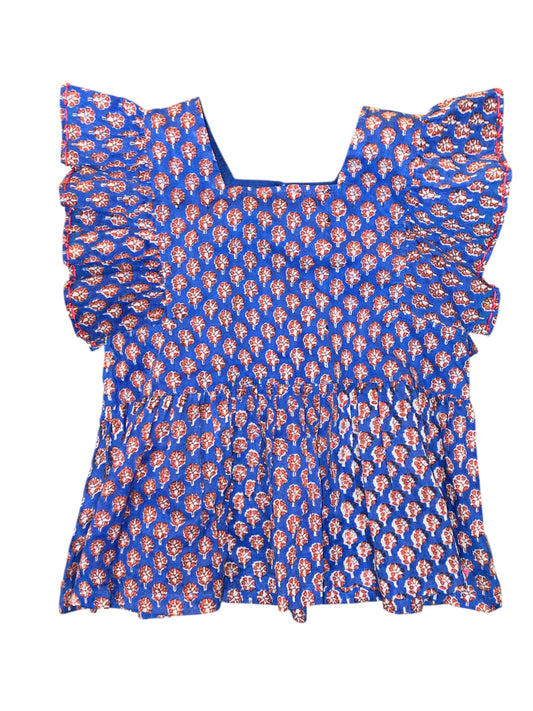 Pink Chicken Blue Lisbon Ditsy Top Size 6