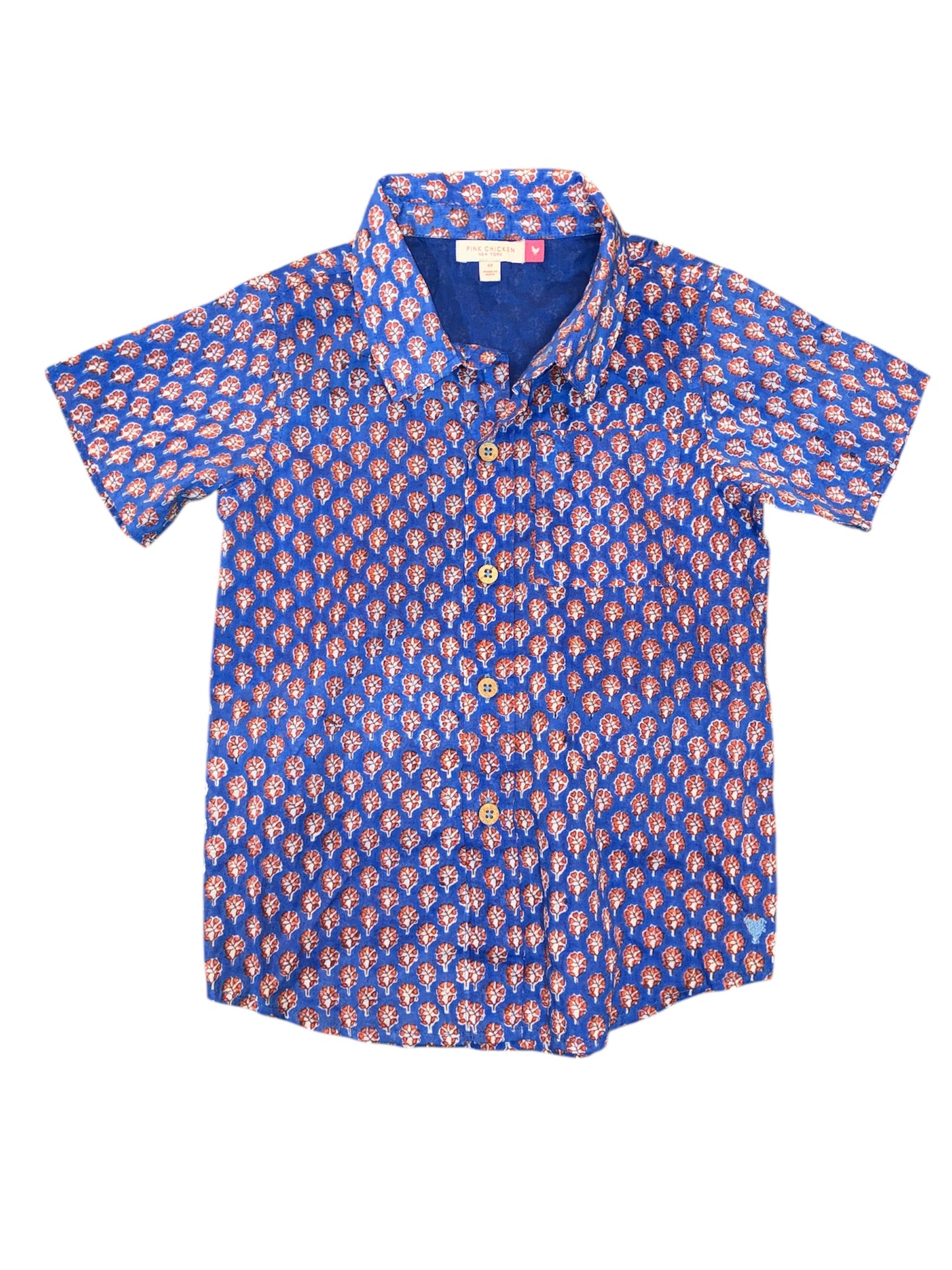 Pink Chicken Blue Lisbon Ditsy Shirt Size 6