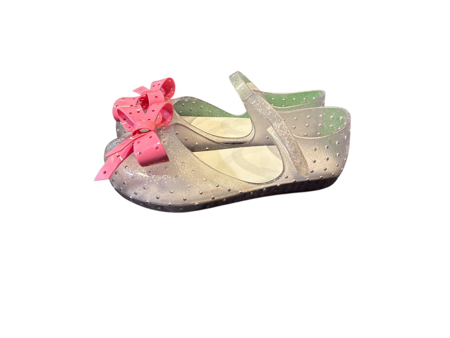 Mini Melissa Glitter Clear Pink Bow Size 12