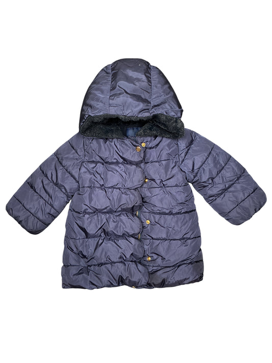Jacadi Girls Hooded Puffer Full Zip Navy Blue Size 24 Months