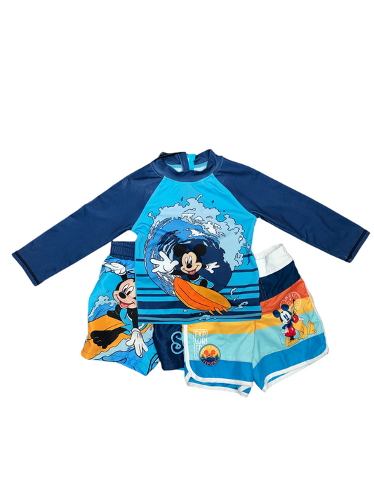 Disney Mickey 3 pc Set 1 Rash Guard and 2 Shorts Set Size 3