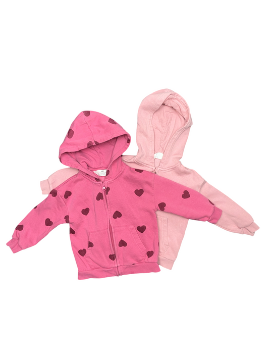 H&M Pink Heart and Pink Zip Up Hoodie Set Size 3/4